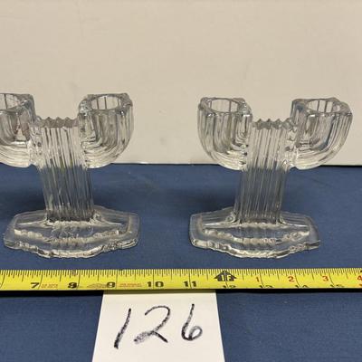 Vintage Anchor Hocking Queen MaryDouble Candlesticks