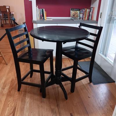 COUNTER HEIGHT DROP LEAF CAFE STYLE TABLE AND 2 CHAIRS