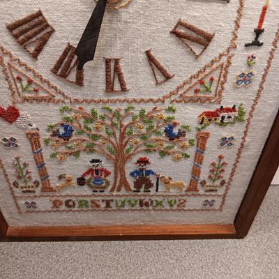 NEEDLEPOINT ELECTRIC CLOCK, WASH BOWL AND PITCHER, PAPER WEIGHT AND MORE