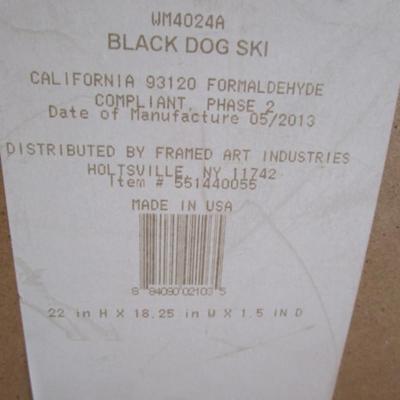 Black Dog Ski Co. poster with skiing dog, framed