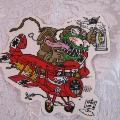 Various stickers and 1 postcard