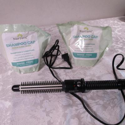 Conair instant heat curling iron, 2 shampoo caps