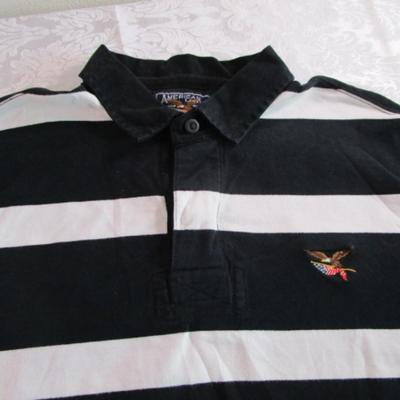 American Living polo shirt, black & white striped