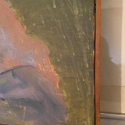 Large abstract Lanscape or seascape painting, trees, orange, yellow, green, blue and black!