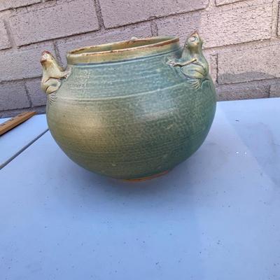 MCM Frogs Hand Thrown Studio Pottery Vase with sculpted Frogs
