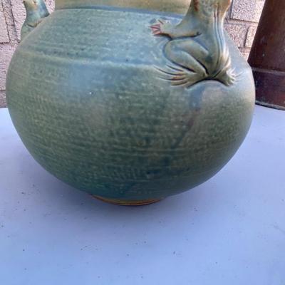 MCM Frogs Hand Thrown Studio Pottery Vase with sculpted Frogs