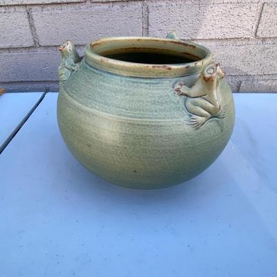 MCM Frogs Hand Thrown Studio Pottery Vase with sculpted Frogs