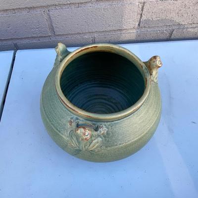MCM Frogs Hand Thrown Studio Pottery Vase with sculpted Frogs