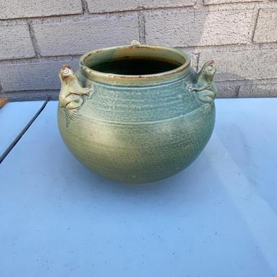 MCM Frogs Hand Thrown Studio Pottery Vase with sculpted Frogs