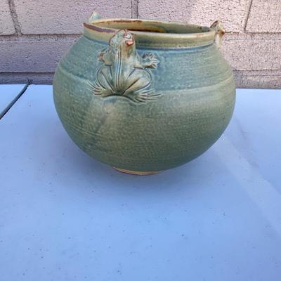 MCM Frogs Hand Thrown Studio Pottery Vase with sculpted Frogs