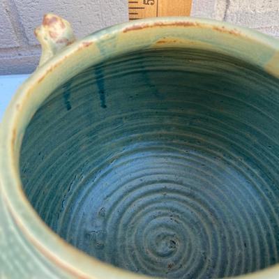 MCM Frogs Hand Thrown Studio Pottery Vase with sculpted Frogs