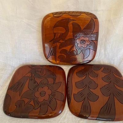 Vintage Haitian Folk Art Hand Carved trays Wall Decor