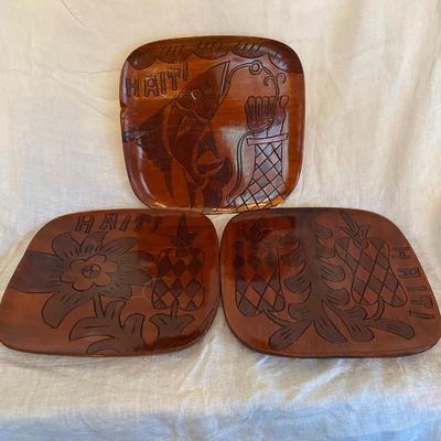 Vintage Haitian Folk Art Hand Carved trays Wall Decor