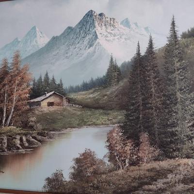 Original Art on Canvas Valley Cabin Scene by Woodman
