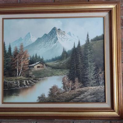Original Art on Canvas Valley Cabin Scene by Woodman