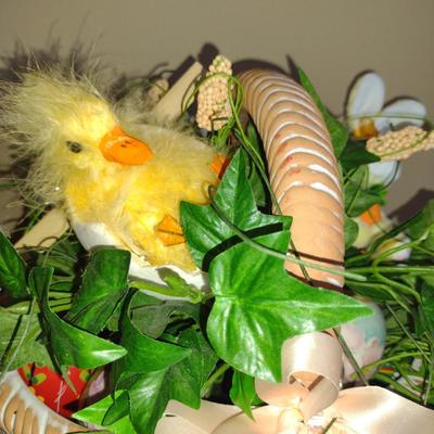 Terra Cotta Basket with Hand Painted Porcelain and Wooden Eggs