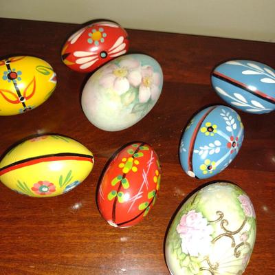 Terra Cotta Basket with Hand Painted Porcelain and Wooden Eggs