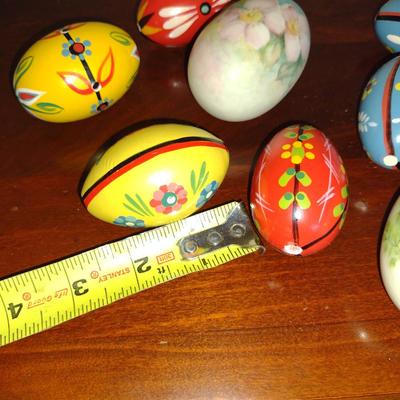 Terra Cotta Basket with Hand Painted Porcelain and Wooden Eggs