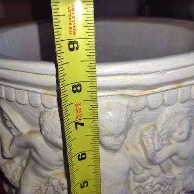 Glazed Ceramic Planter with Cherub Design- Approx 11" in Diameter