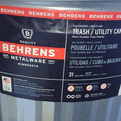 Behrens Galvanized Metal Trash/Utility Can with Lid- 31 Gallon Size
