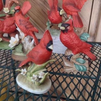 Collection of Ceramic and Composite Cardinal Bird Figurines