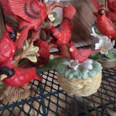 Collection of Ceramic and Composite Cardinal Bird Figurines