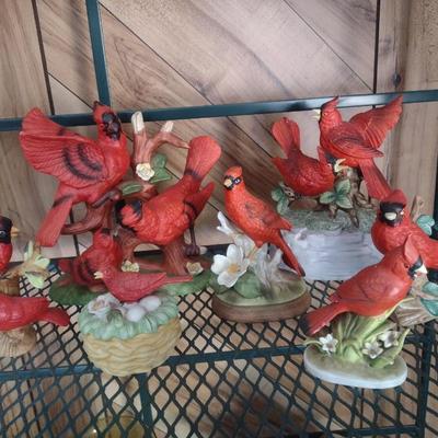 Collection of Ceramic and Composite Cardinal Bird Figurines