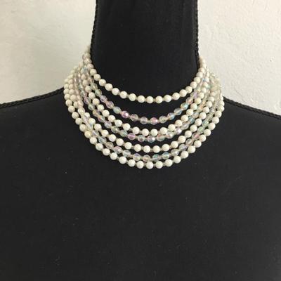 Vintage Pearl luster glass, multi beaded necklace