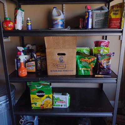 Assorted Gardening Solutions- Fertilizer, Weed Control, etc.- Contents of Shelf- Shelf Not Included
