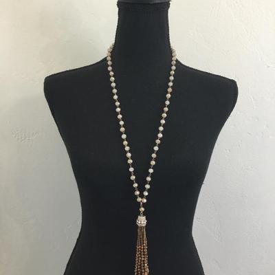 Beautiful Faceted glass beaded tassel necklace