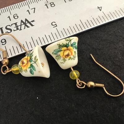 Yellow Rose Porcelain Bell Earrings