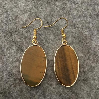 Tigers eye, Gold tone dangling earrings