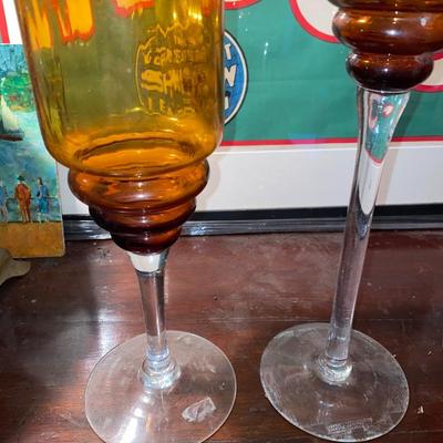 SEt of 3 Vintage amber tall vase art glasses