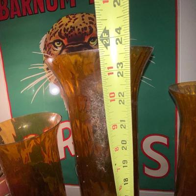 SEt of 3 Vintage amber tall vase art glasses