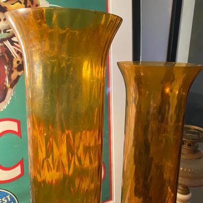 SEt of 3 Vintage amber tall vase art glasses