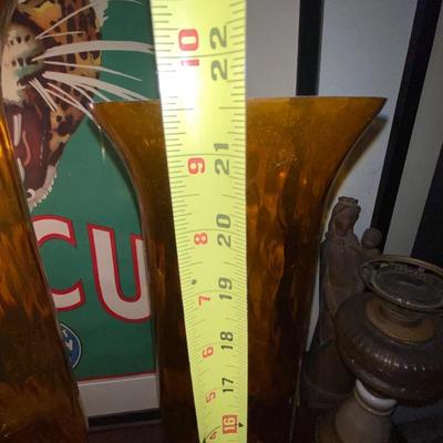 SEt of 3 Vintage amber tall vase art glasses