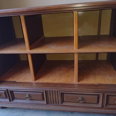 Vintage Wooden TV Console Cabinet with Roll Front Doors- Approx 43 1/2" x 20 1/2" x 31 1/4" Tall