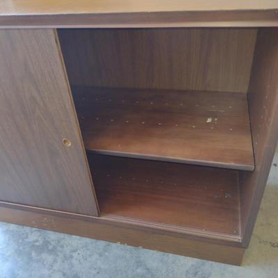 Wood Finish Storage Cabinet with Sliding Doors- Approx 36" x 17" x 30" Tall