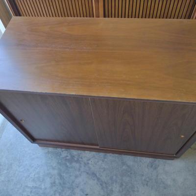 Wood Finish Storage Cabinet with Sliding Doors- Approx 36" x 17" x 30" Tall
