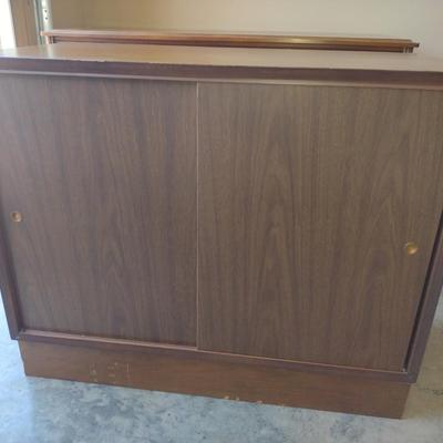Wood Finish Storage Cabinet with Sliding Doors- Approx 36" x 17" x 30" Tall