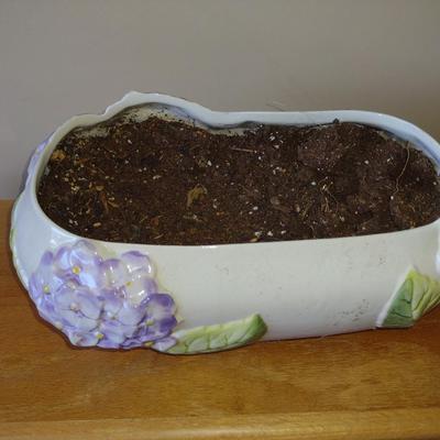 Hand Painted Ceramic Flower Planter Pot with Hydrangea Design- Approx 13 1/2" Wide