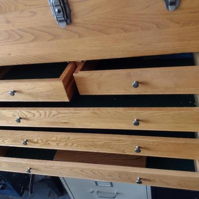 Wooden Machinist's Tool Box Chest- Approx 26" Wide, 11" Deep, 18 3/4" Tall