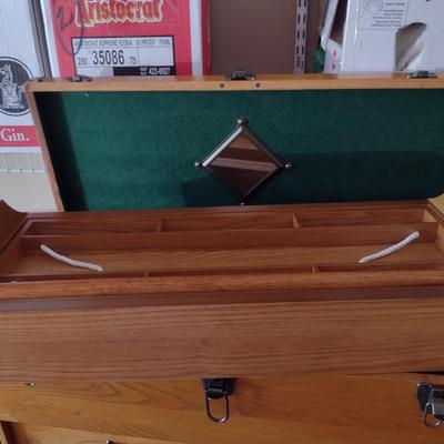 Wooden Machinist's Tool Box Chest- Approx 26" Wide, 11" Deep, 18 3/4" Tall