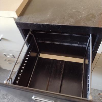 Black Two Drawer Metal Filing Cabinet- Approx 15" Wide, 26" Deep, 28" Tall