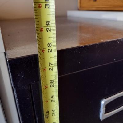 Black Two Drawer Metal Filing Cabinet- Approx 15" Wide, 26" Deep, 28" Tall