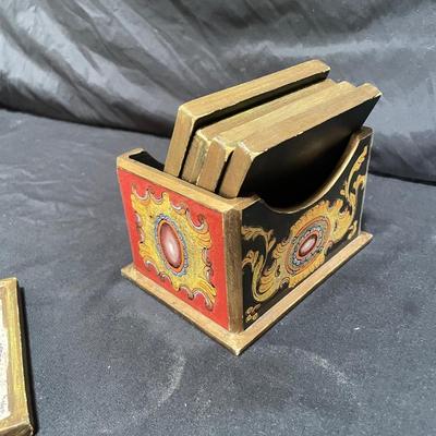 Signed Reverse Painted Glass & Wood Coasters + More Bohemian Decor (LR-SS)
