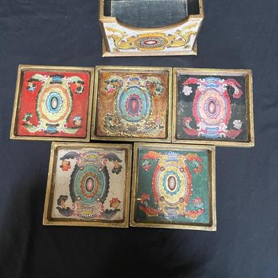 Signed Reverse Painted Glass & Wood Coasters + More Bohemian Decor (LR-SS)