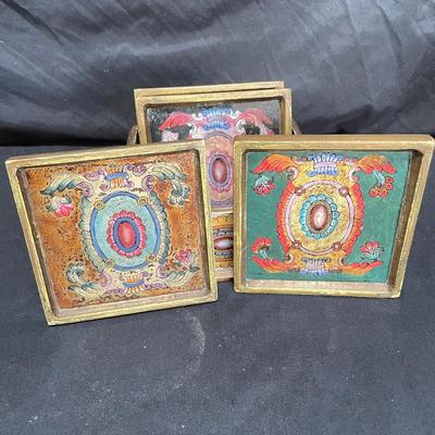 Signed Reverse Painted Glass & Wood Coasters + More Bohemian Decor (LR-SS)