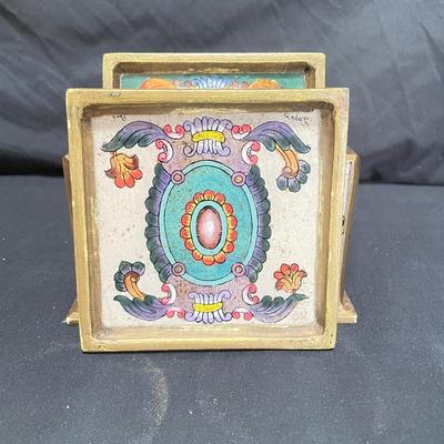 Signed Reverse Painted Glass & Wood Coasters + More Bohemian Decor (LR-SS)