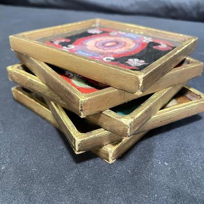 Signed Reverse Painted Glass & Wood Coasters + More Bohemian Decor (LR-SS)